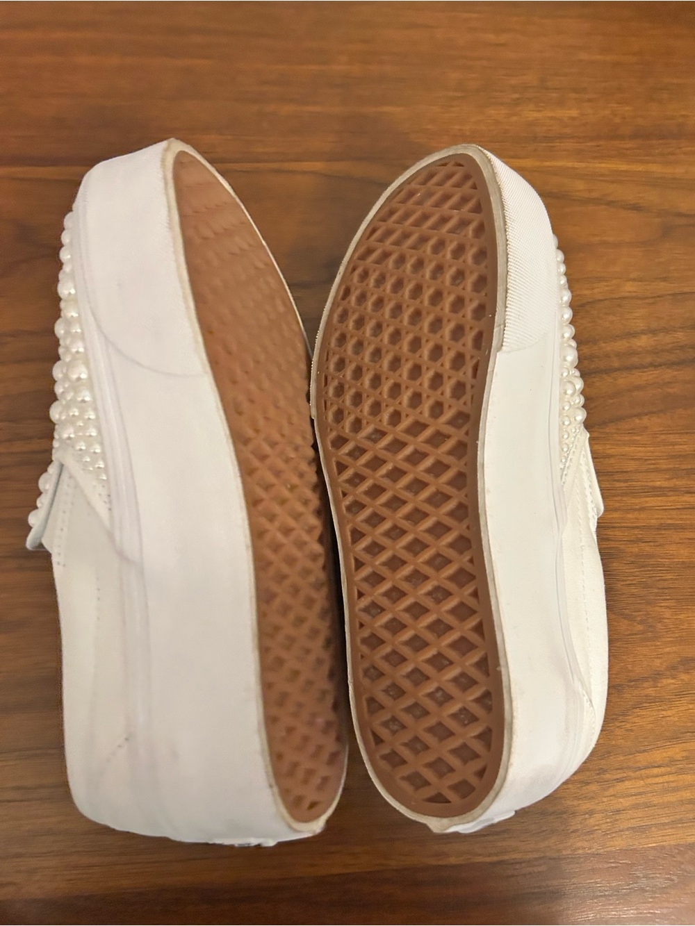 Custom-made Vans Women’s White Pearl-Stud Slip-On Sneakers - Wedding sneaker - Picture 6 of 6